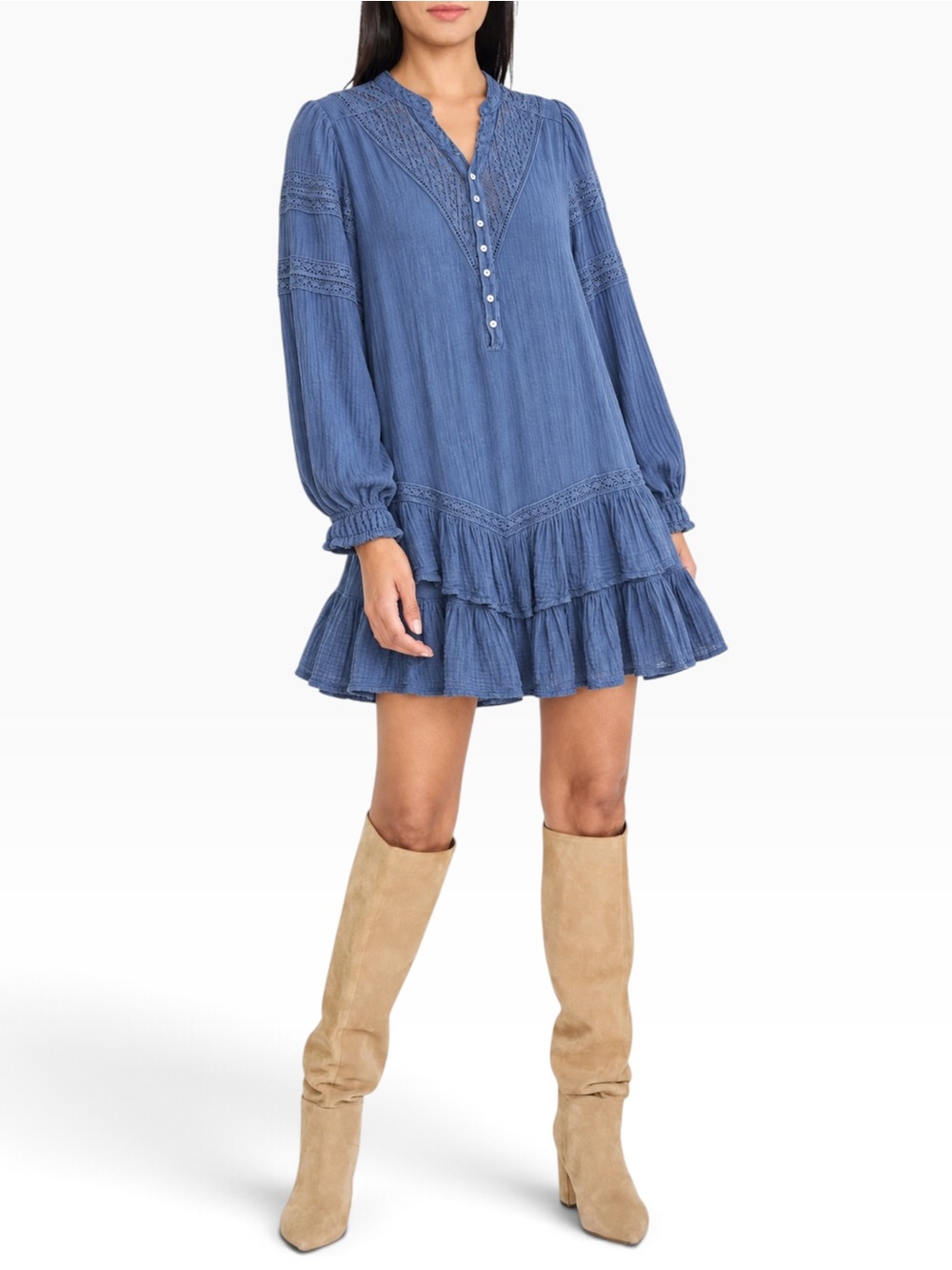 Free People Sachi Mini Dress M Big Dipper Blue Lace Ruffle Boho